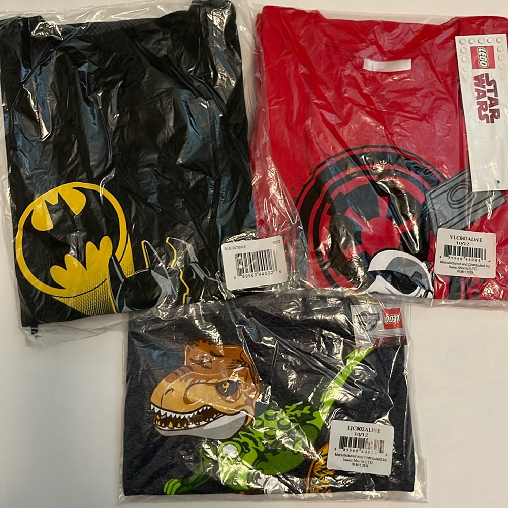 3 Lego T-shirts bundle- Batman, Storm trooper, Jurassic World - NWT